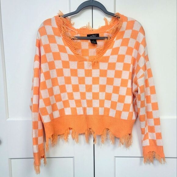 Just Polly Vneck Frayed Sweater, Small - Picture 3 of 8